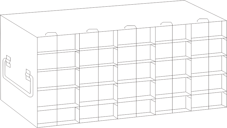 Rack For 50-Cell Hinged Top Plastic Boxes, 5x5 configuration