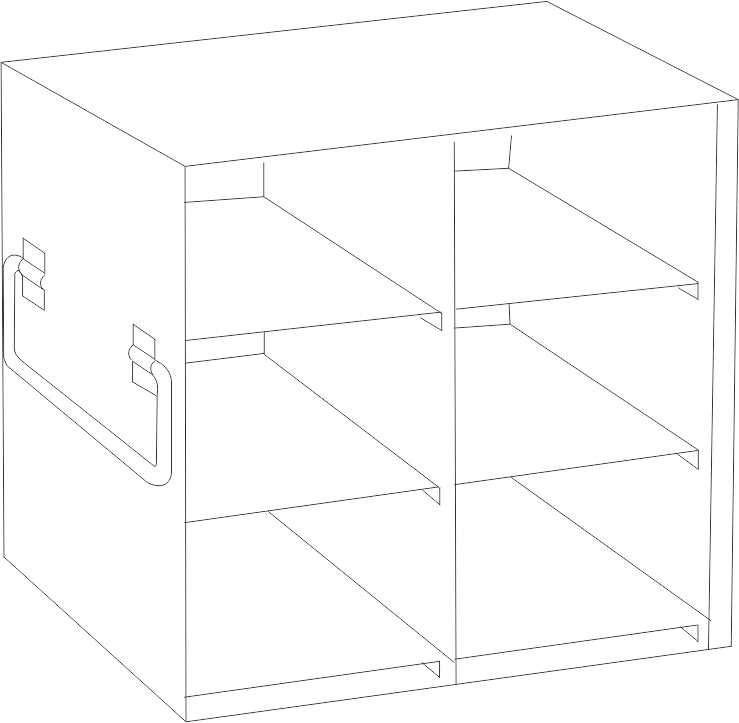 Rack For Large 2″ Cardboard Boxes and 100-Cell Hinged Top Plastic Storage Boxes, 2x3 configuration