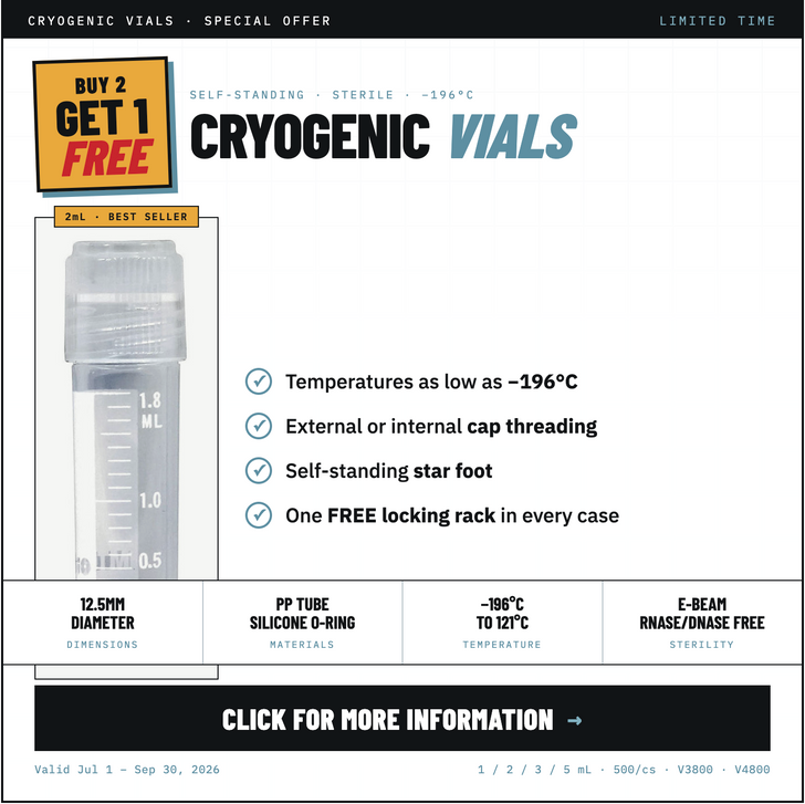 Buy 2, Get 1 Free — MTC Bio Cryogenic Vials Now on Sale at LIGHT LABS