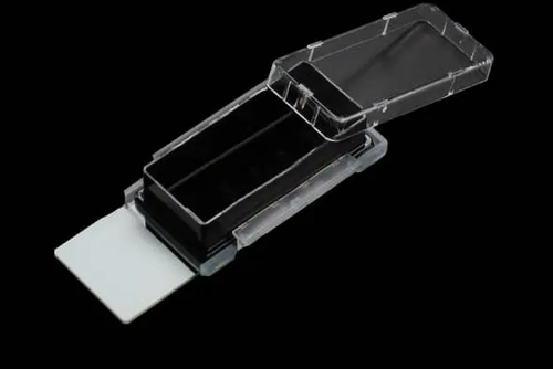 NEST 230111 1 Well Cell Culture Chamber Slide, Borosilicate Glass, Black Chamber, 9.40 cm² per Well, Sterile