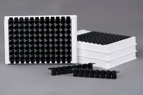 NEST 504261 96 Well ELISA Plate, 8-Well Detachable Strips, High Binding, White Frame, Black Wells