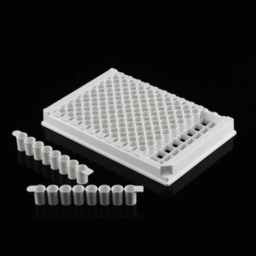 NEST 504271 96 Well ELISA Plate, 8-Well Detachable Strips, High Binding, White Frame, White Wells