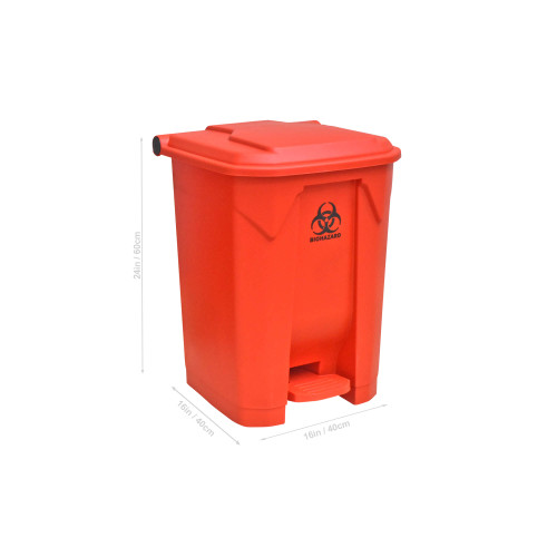 BowTie™ Biohazard Bin, with hands-free foot pedal, 13 gallon capacity (50L), 16 x 16 x 24in., (40 x 40 x 60cm, W x L x H), PP, attached lid, 1/ea