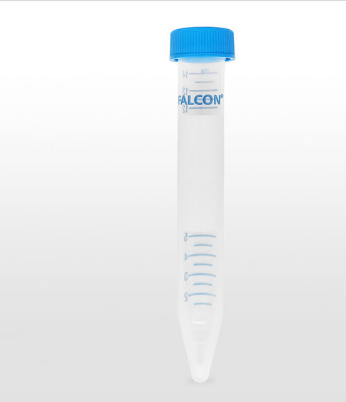 Falcon 352096 15mL high-clarity polypropylene conical centrifuge tube dome seal screw cap sterile 50 per bag 500 per case