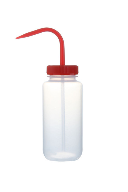 Wash Bottles Color Coded Wide Mouth, 500mL, Clear/Red