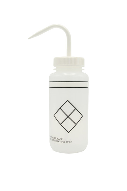 Wash Bottles Safety Labeled, Self Venting, Wide Mouth, 500mL, Self Labeling, Clear/Clear