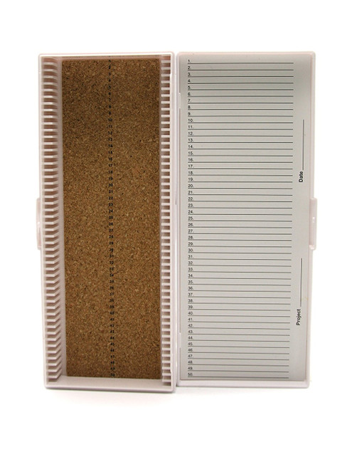 Heathrow Scientific HS15996C Premium Microscope Slide Box, 50-Place, Cork, White
