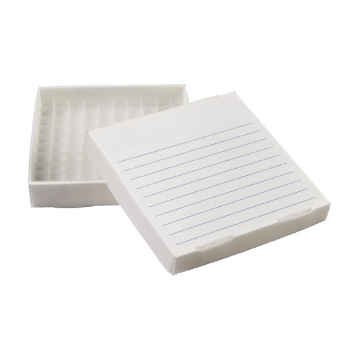 Corrugated Polypropylene Freezer Box, 100-Place, Squat Vial, White