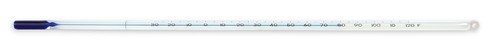 Thermometer, Blue Liquid, -30 to 120°F, Partial Immersion, encapsulated in FEP