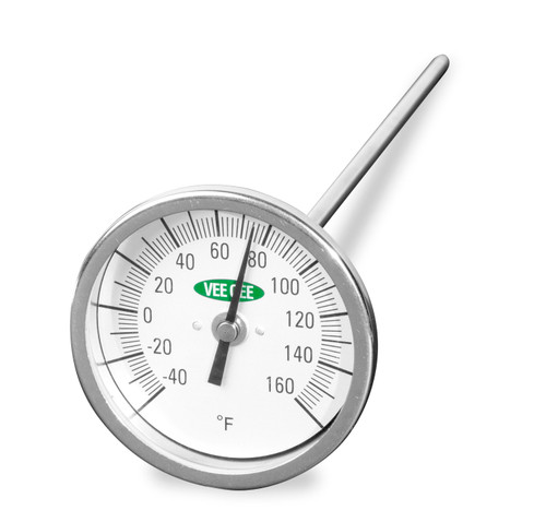 Thermometer, Dial, -40° to 71°C, 3 in Diam., 6 in