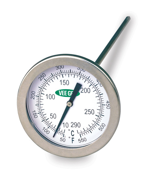 Thermometer, Dial Dual Scale 10° to 290°C & 50° to 550°F, Glass Face