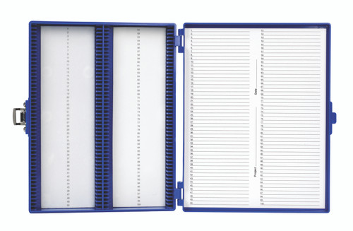 Premium Microscope Slide Box, 100-Place, Foam, Blue