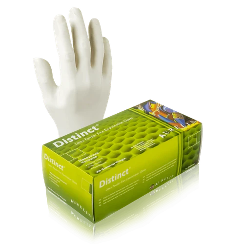 Aurelia Distinct 29227 Latex Exam Gloves, Size Medium, Case of 1,000 (10 Boxes x 100)