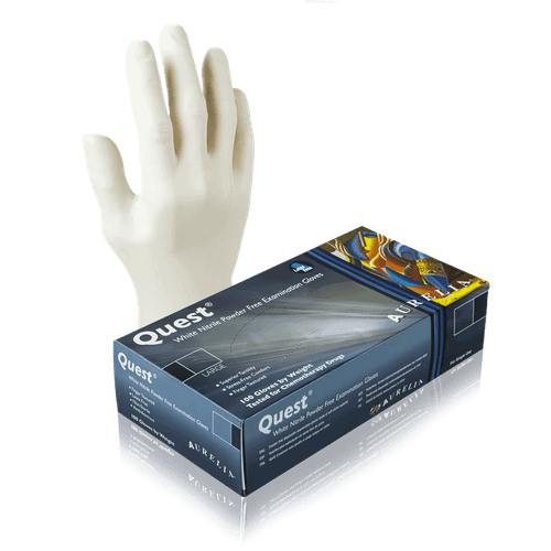 Aurelia Quest 92896 White Nitrile Exam Gloves, Size Small, Case of 1,000 (10 Boxes x 100)