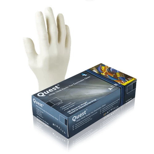 Aurelia Quest 92898 White Nitrile Exam Gloves, Size Large, Case of 1,000 (10 Boxes x 100)