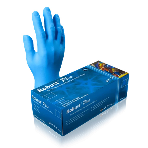 Aurelia Robust Plus 63888 Extended Cuff Nitrile Exam Gloves, Size Large, Case of 1,000 (10 Boxes x 100)