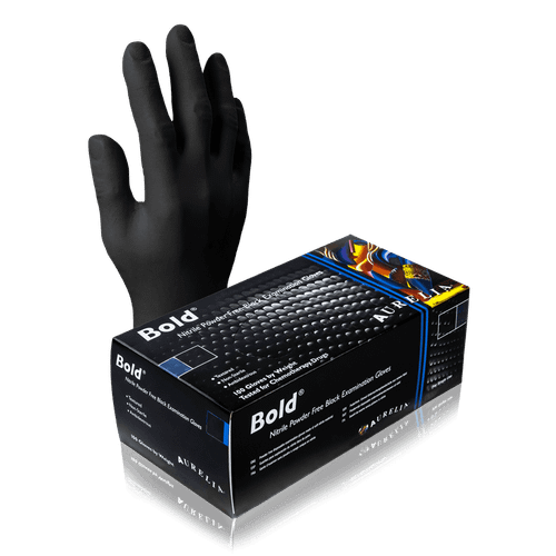 Aurelia Bold 73990 Black Nitrile Exam Gloves, Size XX-Large, Case of 1,000 (10 Boxes x 100)
