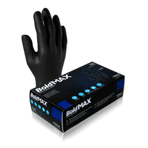 Aurelia BoldMAX 97897 Heavy-Duty Black Nitrile Gloves, Size Medium, Case of 1,000 (10 Boxes x 100)