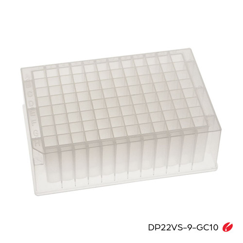 MTC Bio ILP Glass Coated Multiwell Plate | 96 Square Well, V-Bottom, SiO₂ Glass Coated Wells | 2.2 mL | 41.20mm Height | 10 Plates/Pack | Cat # DP22VS-9-GC10