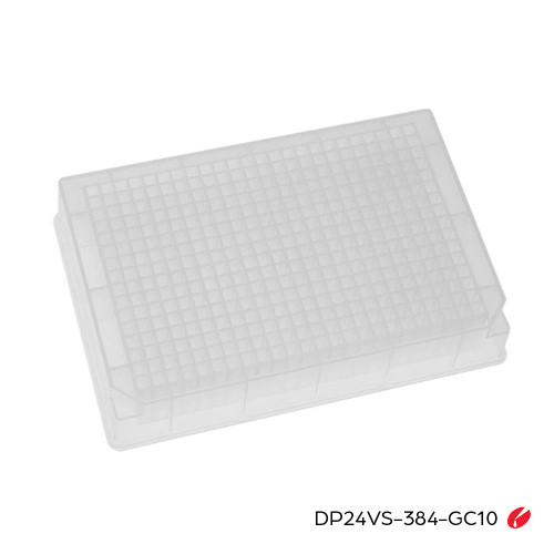 ILP Glass Coated Multiwell Plate | 384 Square Well, V-Bottom, SiO₂ Glass Coated Wells | 200 µL | 24.90mm Height | 10 Plates/Pack | Cat # DP24VS-384-GC10