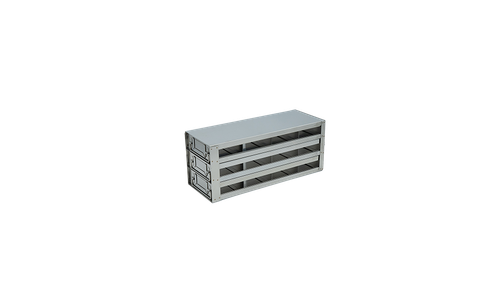 Stainless steel upright freezer drawer rack with 4 pull-out drawers for 96 deep-well plates, 4 deep x 4 high