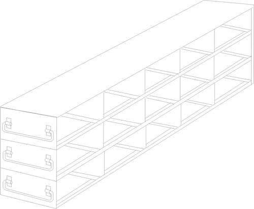 Stainless steel upright freezer drawer rack with 3 pull-out drawers for 96 deep-well plates, 5 deep x 3 high