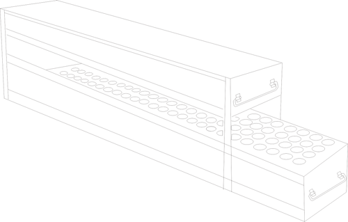 Stainless steel upright freezer drawer rack with 2 drawers for 3 mL blood sample tubes