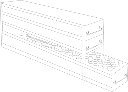 Stainless steel combination upright freezer rack for 2-inch boxes and 15 mL conical centrifuge tubes