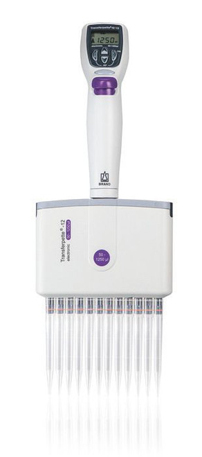 BRAND 705448 Transferpette-12 electronic 12-Channel Electronic Pipette, 50 - 1,250 µl, universal (100-240 V / 50-60 Hz)