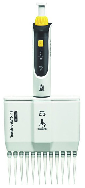 BRAND 705928 Transferpette S-12 12-Channel Pipette, Adjustable, 10 - 100 µl, M12-100