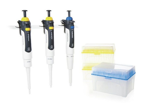 BRAND 706891 Transferpette pro Adjustable Pipette Set, Starter-kit Midi, 3 pipettes: D-20 (2-20µl) yellow, D-200