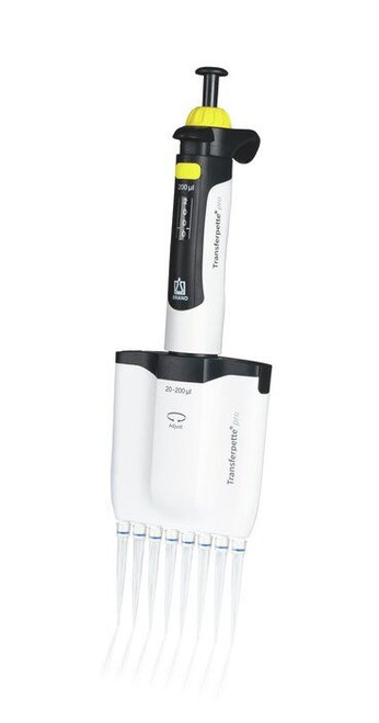 BRAND 706910 Transferpette pro-8 8-Channel Pipette, Adjustable, 20 - 200 µl