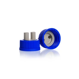 DURAN 1129750 GL 45 Screw Connection Cap, with 2 GL 14 ports, PP, blue/grey, Pack of 2
