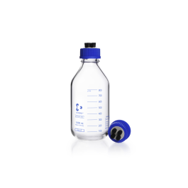 DURAN 1129820 HPLC Bottle, GL 45, clear, with HPLC screw cap, 4 tubing connectors, graduated, 1000 mL, Case of 2