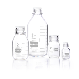DURAN 218055483 Laboratory Bottle GL 45 clear protect+ plastic safety coated 1000 ml, Case of 10
