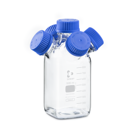 DURAN 218505453 GL 45 Hydra HPLC Purging Bottle, square, clear, with 4 GL 45 side necks, 1000 mL