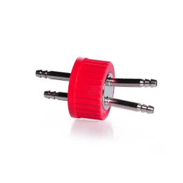 DURAN 292612701 GL 45 Stainless Steel Connector Cap (PBT, red), with 2 ports, with O-ring (silicone)