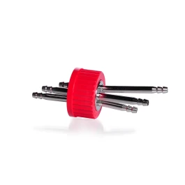 DURAN 292612804 GL 45 Stainless Steel Connector Cap (PBT, red), with 3 ports, with O-ring (silicone)