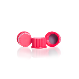 DURAN 292401905 GL 32 High Temperature Screw Cap (PBT, red), with PTFE-coated, peroxide cured silicone cap liner, Pack