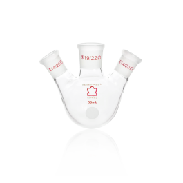 Kimble 295510-0050 KONTES Angled Three Neck Round Bottom Flask, 19/22, 19/22, 19C 19S, 50 mL
