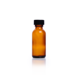 Kimble 5120120V-25 Amber Glass Boston Round Bottles, Polyethylene Cone, 30 mL, Case of 48