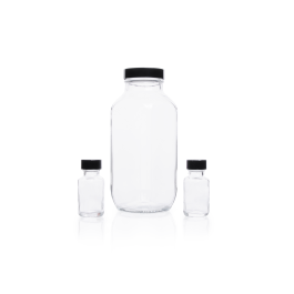 Kimble 5610228C-22 Clear Glass French Square Bottles, Bulk Packs, Shrink Modules With Caps in Bags, 60 mL, Solid PE