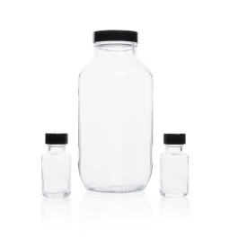 Kimble 5611648V-21 Clear Glass French Square Bottles, Convenience Packs (Caps Attached), 500 mL, Pulp / Vinyl, Case
