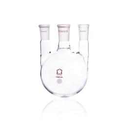 Kimble 606000-1524 KONTES Three Vertical Neck Round Bottom Flask, 1000 mL, 29/42 mm Center, 24/40 mm