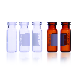 MicroLiter 11-5200 µL 12 x 32 mm Vials, 11mm Snap Caps, Clear, Non-Silanized, With Patch, Pack of 100