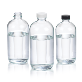 Wheaton W216806 Boston Round Bottle, 1oz, clear, white Polypropylene, PTFE faced foamed Polyethylene, Case of 48