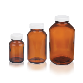 Wheaton W216945 Wide Mouth Type III Amber Packer, 1oz, White Polypropylene, PTFE Faced Foamed Polyethylene, Case of 24