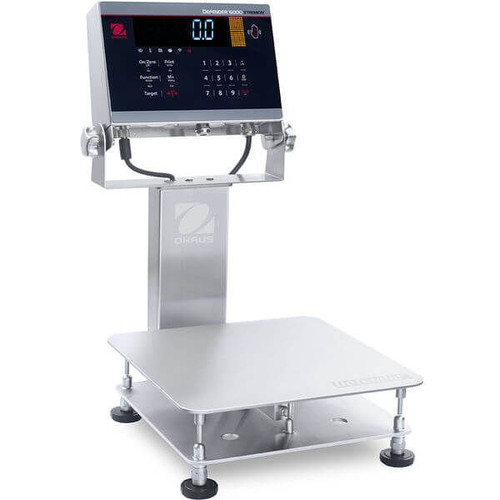OHAUS 30575565 Defender 6000 Washdown Bench Scale i-D61XWE25K1R6, 50 lb x 0.005 lb, 11.8 x 11.8 in Platform, with Column