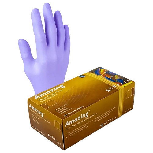 Aurelia Amazing 92887 Nitrile Exam Gloves, Size Medium, Case of 3,000 (10 Boxes x 300)