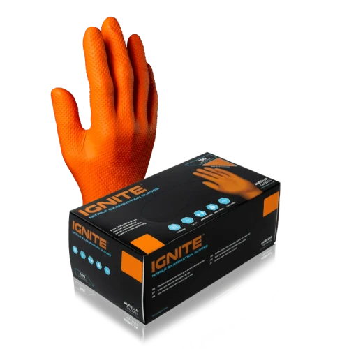 Aurelia Ignite 97889 Heavy-Duty Orange Nitrile Exam Gloves, Size X-Large, Case of 900 (10 Boxes x 90)